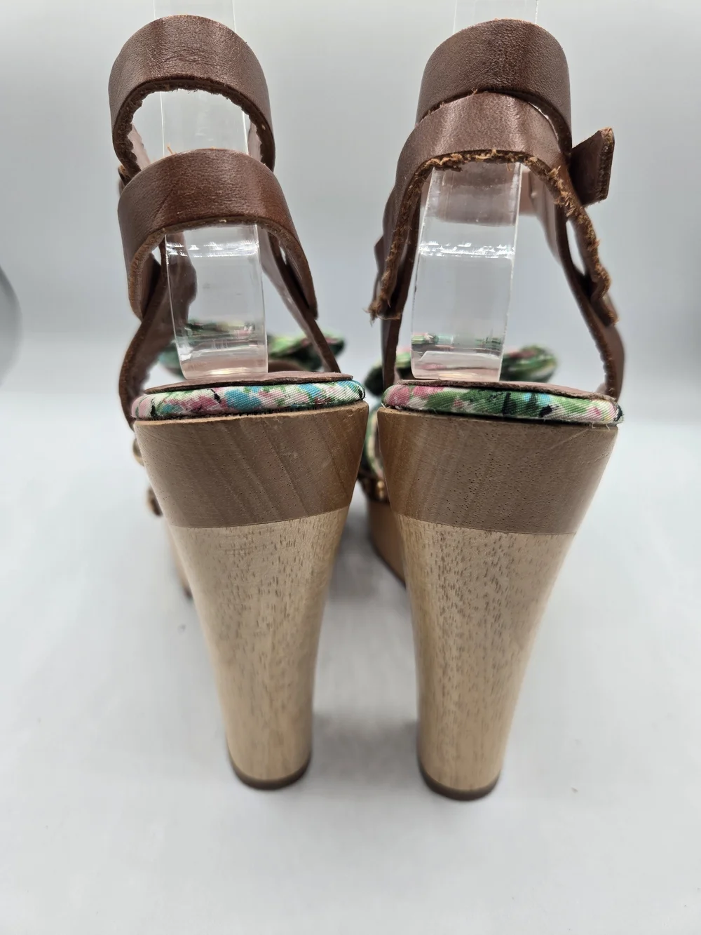 RED Valentino Meadow Print Platform Sandals Size 37.5 Floral Bow Wood Heel